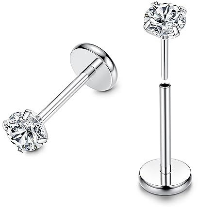 FIOROYAL 𝗚𝟮𝟯 Titan Lippenpiercing 16G 20G Nasenpiercing Gewindelose Push In Medusa Piercing 3mm CZ Opal Flat Piercing Ohr 6/8MM Helix Piercings Silber Helix Conch Labret Tragus Piercing Stecker