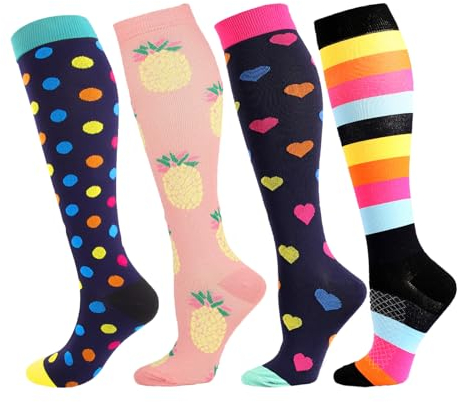 Kompressionsstrümpfe für Damen Herren，Beste Ideal For Sport，Laufen Flugreisen Schwangerschaft Krankenschwester Medical Marathon (4Paar-S/M)