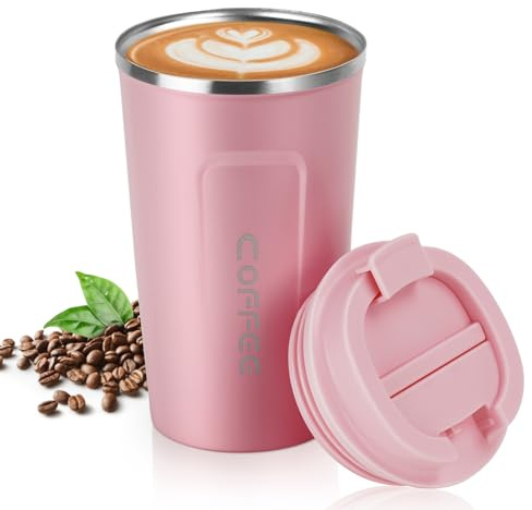 flintronic Coffee Cup, Insulated Coffee Mug with Leakproof Lid, 380ml/510ml Resuable Travel Mug Thermal Cup for Cold & Hot Drinks (Black, 510, Millilitres)