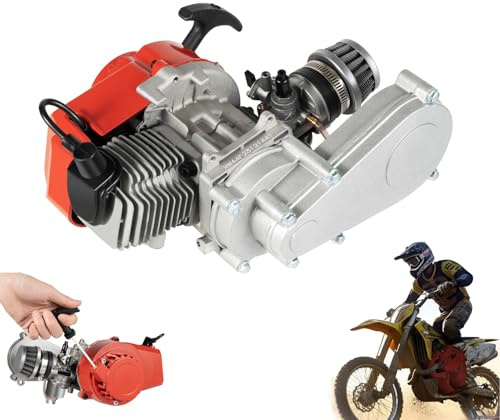 OUBUBY 49CC 2 Takt Motor Pocket Bike Motor Einzelzylinder Luftgekühlt Elektronische Zündung1.9kw/7000rpm 3PS Mini ATV Quad mit Getriebe Vergaser für Pocket Bike Mini Dirt Bikes ATV Roller