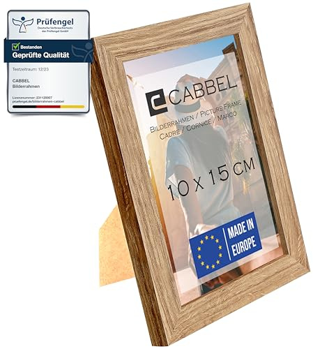 CABBEL Bilderrahmen 10x15 cm, Eiche, stabiles MDF-Holz Rahmen, bruchsicherem Plexi-Glas, zum Aufhängen & Aufstellen, ideal für Fotos/Bilder/Collage