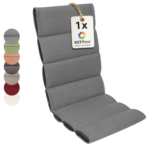 KETTtex EXKLUSIV Comfort Plus Auflage Hochlehner grau I Gartenstuhl Polster 120x50x5/3cm I hochwertige & Pflegeleichte Sesselauflage I Wetter- & formbeständige Stuhlauflage I KTH1 Sitzauflage