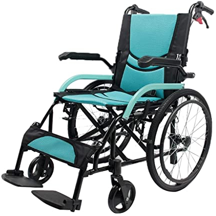 BKEKM Rollstühl Bequeme und atmungsaktive Faltrollstühle mit 20-Zoll-Hinterrad und großer Aufbewahrungstasche Selbstfahrende Rollstühle für Erwachsene Gemütlich
