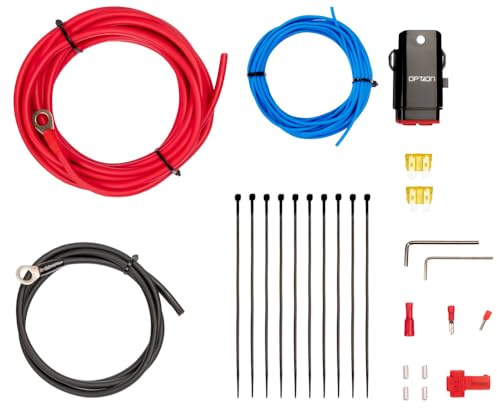 OPTION Vollkupfer Kabelkit 6mm², Endstufen Anschlusskit 6 qmm Vollkupfer - Anschluss von Verstärkern oder aktiven Subwoofern im Auto - Strom,- Masse und Remotekabel, Sicherungshalter inkl. Sicherungen