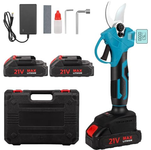 Electric Pruning Shears Cordless Electric Scissors with 2Pcs 21V Rechargeable Batteries, Brushless Motor, LCD Display, 30mm Cutting Diameter Portable Secateurs for Garden Orchards to Pruning Branches