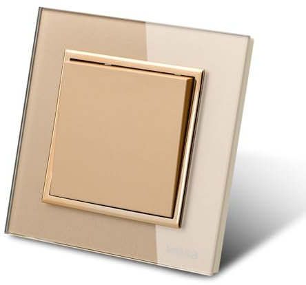 Interrupteur va et vient,interrupteur mural Panneau Verre Or 1 voie,interrupteur mécanique mural 86 mm, interrupteur standard 10 Amp, 250 V