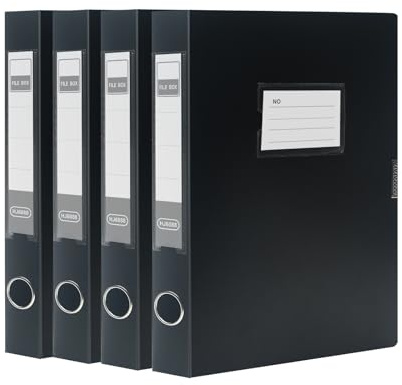 SOYIRI Lot de 4 Boîtes de Classement A4 en Plastique, Dos de 40 mm, Boîte à Archive pour bureau, école – Noir