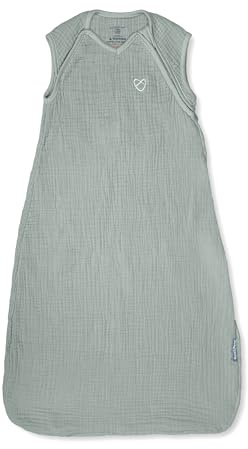 Ingenuity SwaddleMe Musselin Schlafsack Baby 1.5 TOG, Größe 3-18 Monate, 100% Baumwolle, Extra-langer Reißverschluss - Moss