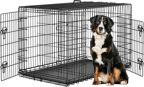 Yaheetech Hundekäfig 122 x 71 x 78 cm klappbar mit Trennwand, 2 Türen, Hundebox für zuhause mit ausziehbare Bodenschale, Transportkäfig Auto, Hundetransportbox Drahtkäfig für Hunde Welpe, XXL, Schwarz