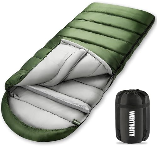WERTYCITY Schlafsäcke für Erwachsene, kaltes Wetter und warm, leicht, kompakt, Camping, Rucksackreisen, Schlafsack für Kinder, Mädchen, Jungen, mit Kompressionssack für drinnen und draußen