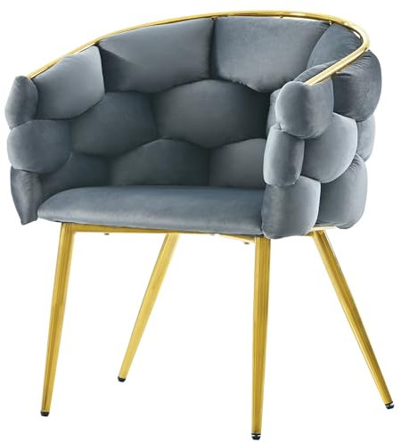 EGGUITAR Luxus-Samtstühle mit Armlehne-1 Stuhl für Wohnzimmer und Esszimmer,Make-up Stuhl,Moderne Mode Stil Stühle mit Verstellbaren Vorderbeinstützen und Vergoldeten Eisenbeinen (Grau)