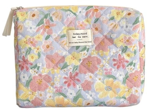 JUCHRZEY Kosmetiktasche, 3 Stück, Gesteppte, ölgemalte Blumen-Make-up-Tasche for Frauen, tragbare Kulturbeutel-Organizer-Tasche, Kosmetiktasche, Reisetasche