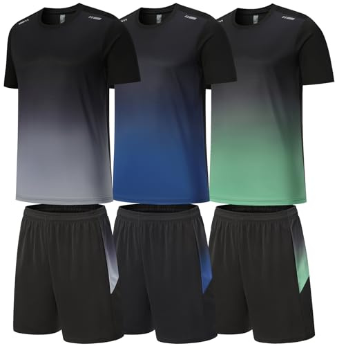 BOOMCOOL Gym Clothes for Men Workout Shirts Sets Outfits 6 Piece for Running Football Athletic Exercise Fit for Out T Sports