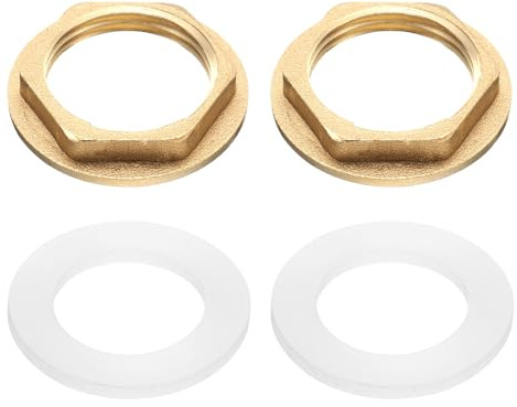 sourcing map 2Pcs Brass Lock Nuts Pipe Fitting, G3/4-14 Female Hex Locknut, Flange Single Hole Faucet Lock Nut with Silicone Washer for Kitchen Basin Sink Plumbing