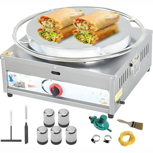 Máquina for hacer crepes comercial, plancha for panqueques de gas multifunción, placa calefactora grande, plancha eléctrica antiadherente, esparcidor de masa con rotación de 360 ​​°, for negocios(40cm
