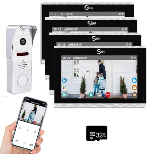 Verdrahtete Video-Türklingel Gegensprechanlage Wohnung 10-Zoll-Touch-Monitor-System 1080P Video-Eingangstürsprechanlage Türkamera TUYA WiFi Smart Home Türsprechanlagen (1 Türklingel+4 Monitor)