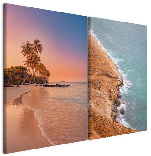 murando - Wandbilder Set Palmen und Klippe 40x30cm 2 Teilig je 20x30cm Collage 2er Mehrteiligen Gemälden Vlies Leinwandbild Kunstdrucke Leinwanddrucke Set aus Bildern - Sommer Natur c-B-10268-b-a