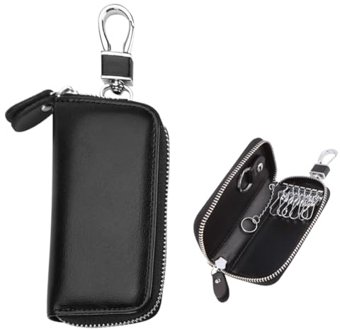 COYUN Funda llaves de Llave Hombres y Mujeres,Cuero Estuches de Llave Cartera Llavero Clave del Coche Titular Portátil Impermeable Key Case con 6 Ganchos, Negro