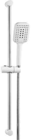 OFFO Colonne de Douche sans Mitigeur Barre Douche en Acier Inoxydable de 80 cm avec Flexible de 1.6 m Pommeau de Douche (3 Modes 120 mm) et Support Ensemble de Douche pour Salle de Bain Blanc