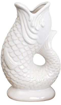 Off White Fish Jug Vase 1.2L Ceramic Table Centerpiece Water Serve Pitcher Decor