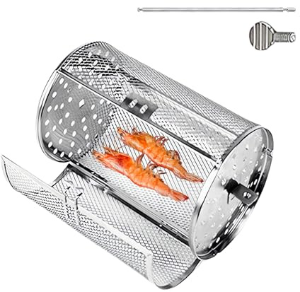 Barbacoa giratoria de acero inoxidable, cesta de barbacoa giratoria, jaula de barbacoa enrollable, accesorio estable para barbacoa