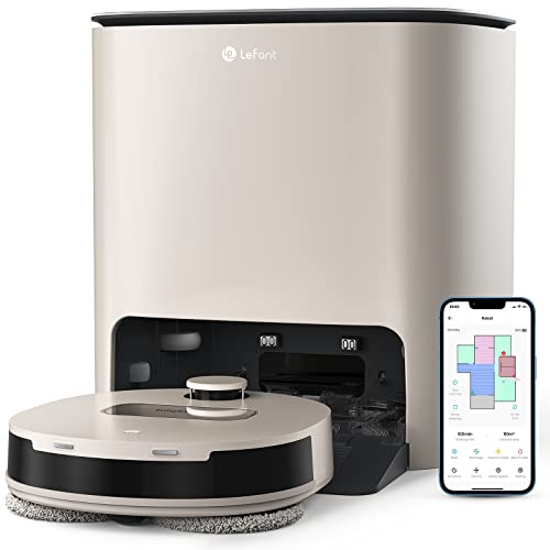 Lefant T1 Robot Lavapavimenti con Base Autopulente e Asciugatura ad Aria a 40°C, Zone No-Go per Tappeti, Navigazione LiDAR dToF, Riconoscimento Ostacoli, Compatibile con Alexa/App/WiFi