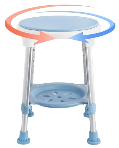 SUBTLETY Duschhocker 360° Drehbarer Badhocker 42-54,5cm Höhenverstellbar Duschstuhl mit Ablage Duschhilfe Anti-Rutsch Aluminum Duschsitz Badestuhl Badsitz für Senioren Behinderte Schwangere