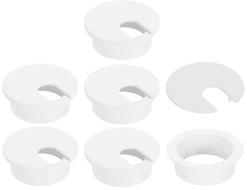 sourcing map 6 Pcs 35mm (1.38 Inch) Desk Grommet, Plastic Cable Hole Cover, Wire Cord Cable Organizer for Home Office Computer Desk Cabinet, White