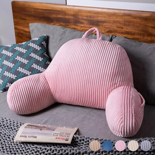 Generisch Rückenkissen Bett 70×45×15CM, Cord Lesekissen für Bett und Sofa, Bettkissen Rückenlehne mit Armlehne, Rückenkissen Sofa Groß Rückenstützkissen Kopfteil Wandkissen mit Waschbarem Bezug, Rosa
