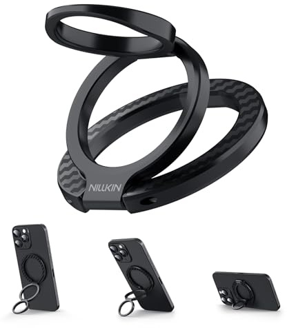 Nillkin MagSafe Phone Grip Ring Holder for Dual-Sided Magnet, Removable Magnetic Phone Ring Holder for iPhone 17/16/Pixel Snap Grip, Carbon Fiber, MagSafe Ring Stand, Accessories for iPhone, Black ﻿