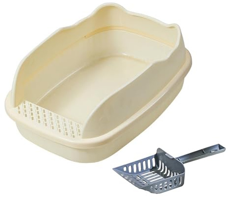 ter trlitay ， Öppen strölåda Katter Toalett Katt Sandlåda Höjd Halvsluten Kattsandsbassäng Kattsandpanna Kattsandlåda Husdjursförråd,(White)