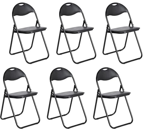 EGGREE Pack de 6 Sillas Plegables Negro Asiento de PVC Suave con Marco de Metal y Diseño de Asa, Conjunto de Sillas Portátiles para Camping con Capacidad de Carga 120kg (Jardín Oficina Relajación)