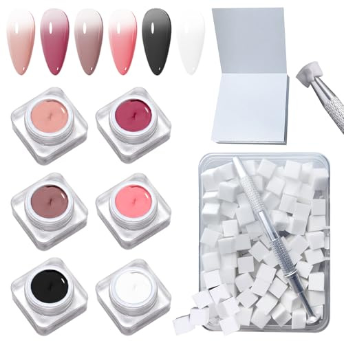 6 färger Ombre gelset – släta och högpigmenterade patentmålning, gelnaglar för färggradient nageldesign, innehåller 100 svampar pincett papper för blandning