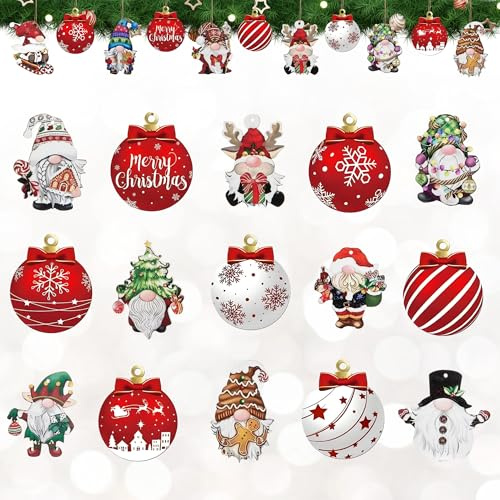 24PCS Gnome Christmas Ornaments Set for Tree with Natural Jute Rope – Rustic Hanging Gnome Decorations for Home, Holiday Parties, Gifts and Winter Décor
