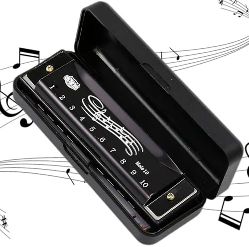 10-Hole Harmonica, Metal Mini Harmonic with Case, Chromatic Mouth Organ for Adults Kids Beginners & Music Lovers Thanksgiving and Gifts (Black 1Pcs)