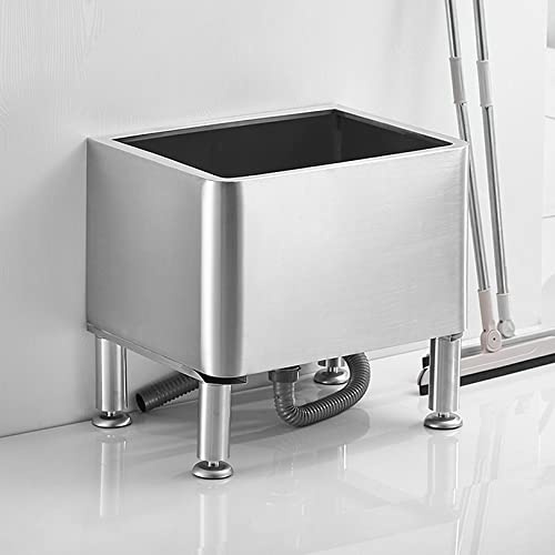 Floor Mount Mop Sink Stainless Steel Mop Service Basin Commercial Laundry Slop Sink Utility Tub Mop Pool Kit for Kitchen Restaurant Business Gar