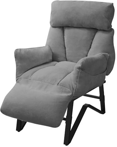 ML-Design Fauteuil Relax Gris en Lin, Structure d'acier, Dossier Repose-Pied et Accoudoirs Réglables, Siège Inclinable Rembourré, Coussins Confortables, Chaise Longue Lecture avec Poches Latérales