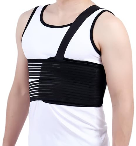 GAOUTO trasigt ribbbandage, 80–115 cm ventilerande ribbbandage, bröst- och ländryggsbälte för muskelskador, pressade revben eller hjärtoperationer