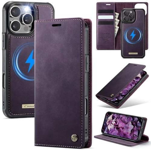 Handyhülle für iPhone 13 Pro Max Hülle Abnehmbar 2-in-1 Magnetische Premium PU Leder Klapphülle Kabelloses Laden Kartenfach RFID Standfunktion Schutzhülle für iPhone 13 Pro Max – Violett