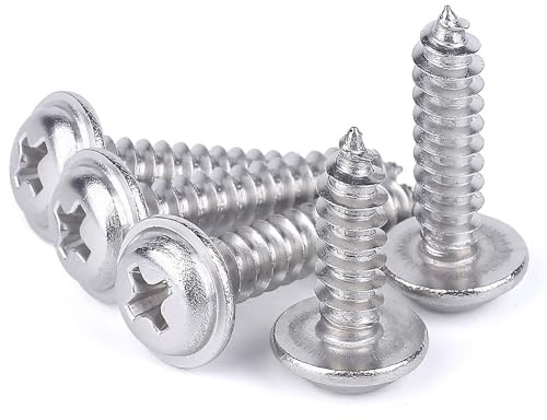 Phillips Pan Head With Washer 100 Pcs Flange Self Tapping Screws 304 Stainless Steel Multi Purpose Screw for Plastic Wood Furniture and Drywall (M2)