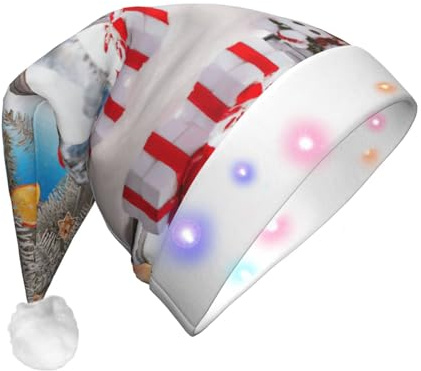 Pidgazdfgv Weihnachtsmütze mit Schneemann, 1 LED, für Erwachsene, lustige Glasdekoration, Weihnachtsmann, Party, Cheer, Weihnachtsbaum, Zuhause