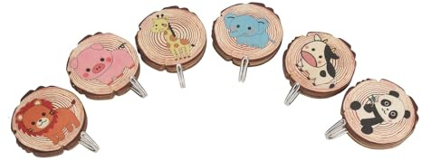 BONKZEBU Adorables Ganchos de Madera de Boj para Abrigos de Animales, Ganchos Autoadhesivos para Ropa de Niños, de Pared de Dibujos Animados, Armario para Niños para Baño, 6 uds.