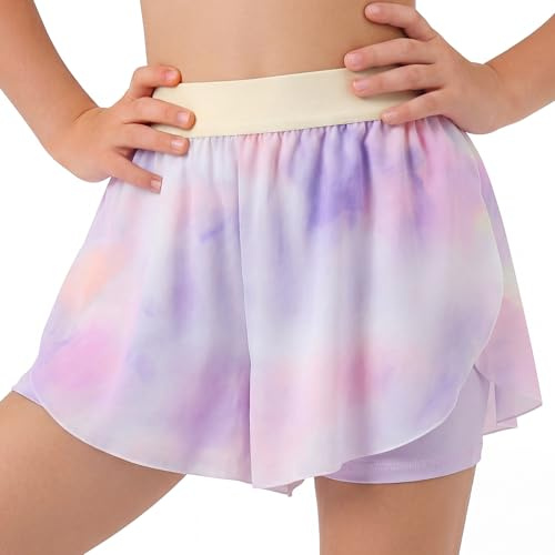 Tokeya Girls Shorts 2 in 1 Kids Flowy Athletic Shorts Age 6-7 Years, Purple