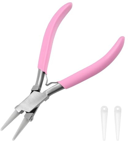 LEONTOOL Rundzange aus Nylon zur Schmuckherstellung, Mini-konische schützende, weiche Backen, inklusive Ersatzspitzen, Rundzange für Perlenstickerei, Schlaufen, Formen von Draht und Bastelarbeiten
