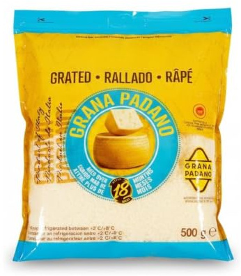 Grana Padano Rallado D.O.P. - Queso Italiano Curado +18 Meses - Auténtico Grana Padano de Italia en Bolsa de 500g - Cierre Resellable para Pastas, Risottos y Ensaladas - NEXU