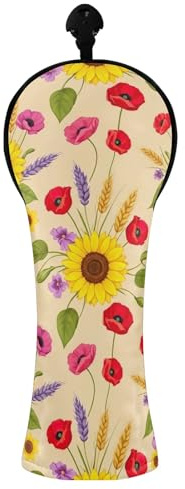 Coperture per mazze da golf, vintage, girasole, papavero, giallo, con targhette numerate, per driver in legno ibrido, donne e uomini, in pelle PU