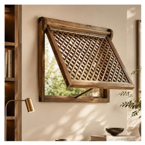 pujindu Vintage-Fenster Mit Holzgitter Und Shabby-Chic-Optik, Traditionelles, Aufstellbares Paneel, Fenster Mit Manueller Belüftung Und Dekorativen Schnitzereien Für Teestuben