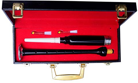 Cornamusa scozzese Highland pratica Chanter palissandro finitura nero e marrone con supporti in argento e avorio, cornamusa (nero imitazione avorio montaggio)