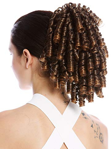 WIG ME UP - N900A+2-V-4T27 Ponytail Hairpiece Extensions elaborate baroque ringlets corkscrew curls voluminous brown streaked blond highlights 12inch