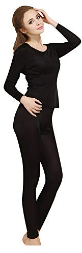 UK_Stone Damen 100% Seide Thermounterwäsche Set Warm Weich Rundhals Funktionsunterwäsche Set für Winter,
